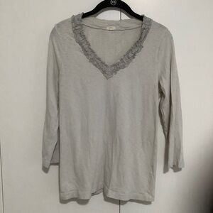 J. Crew Women's Gray 3/4 Sleeve V-Neck T-Shirt Size Medium